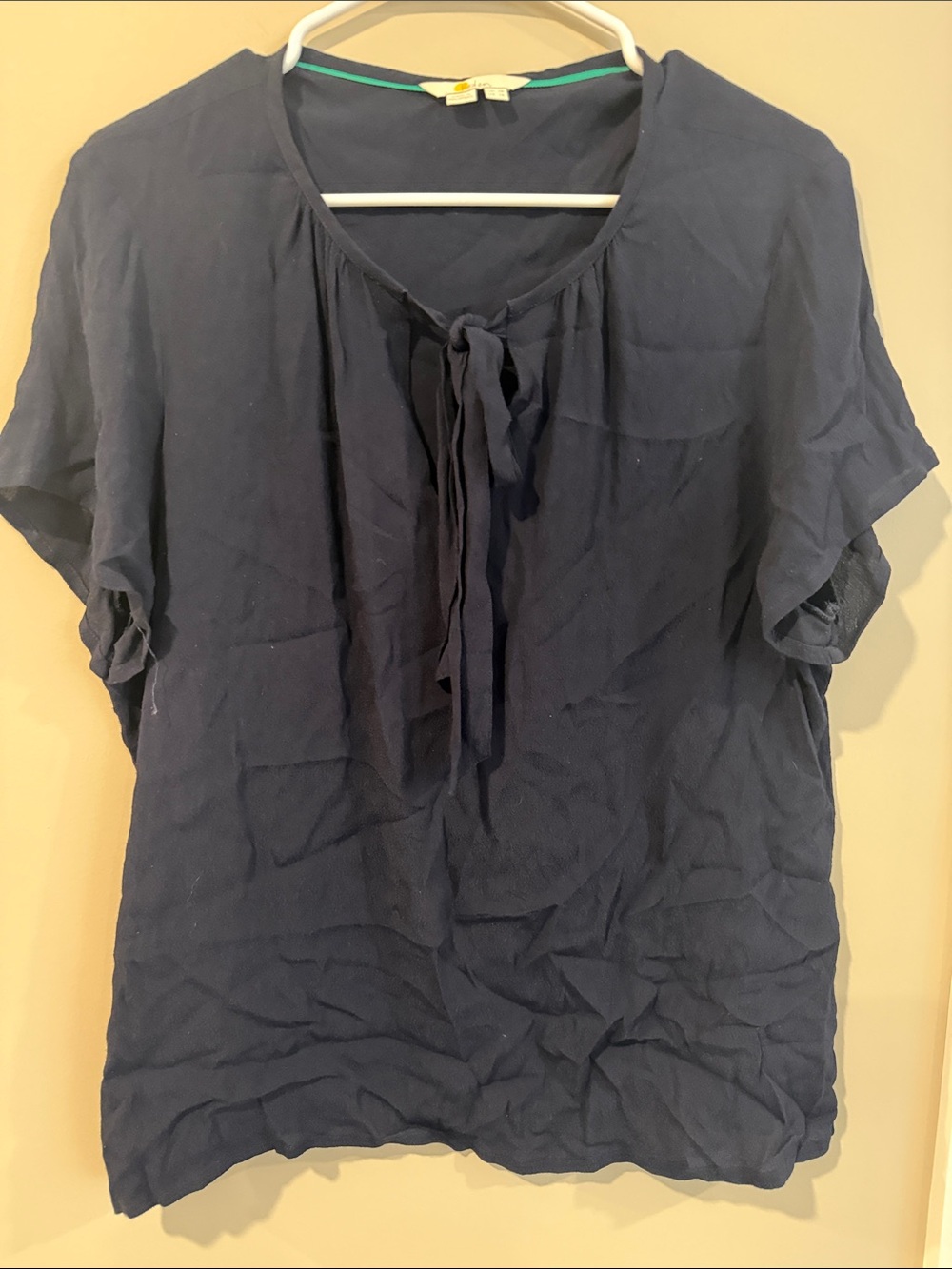 Boden Women’s Navy Tie-Neck Short Sleeve Blouse